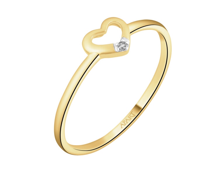 Pierścionek z żółtego złota z diamentem - serce - 0,004 ct - próba 375