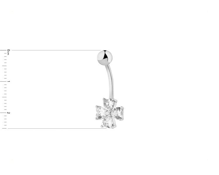 Stříbrný piercing do pupíku se zirkony - čtyřlístek