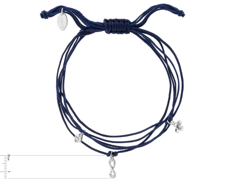 Náramek se stříbrnými prvky a zirkony - nekonečno, květ, srdce