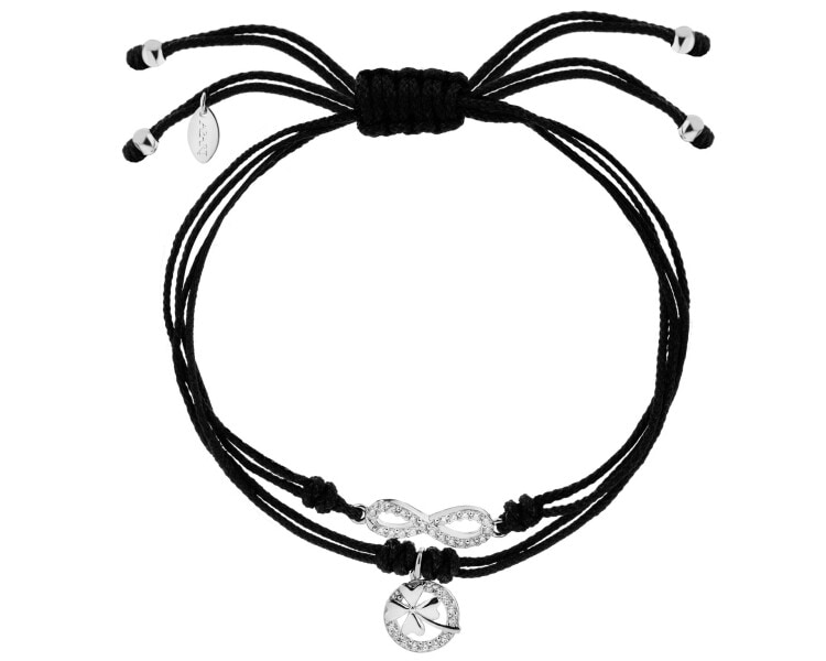 Bransoletka z elementami srebra i cyrkoniami - nieskończoność, koniczyna