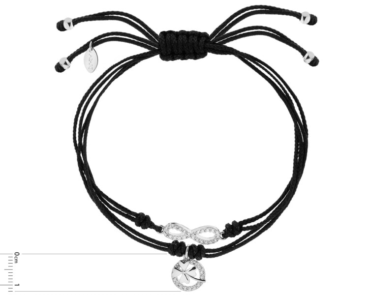 Bransoletka z elementami srebra i cyrkoniami - nieskończoność, koniczyna