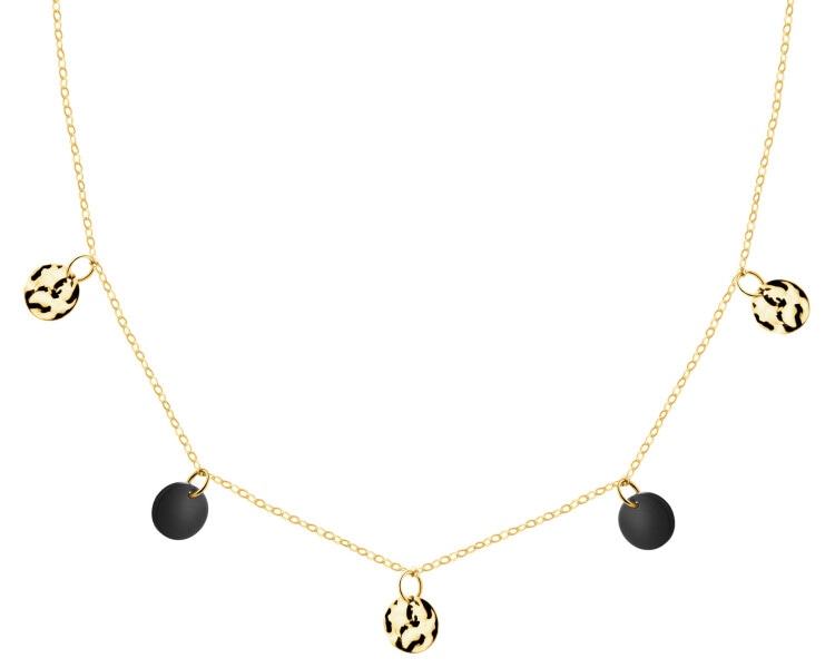 Złoty naszyjnik z onyksami syntetycznymi - koła