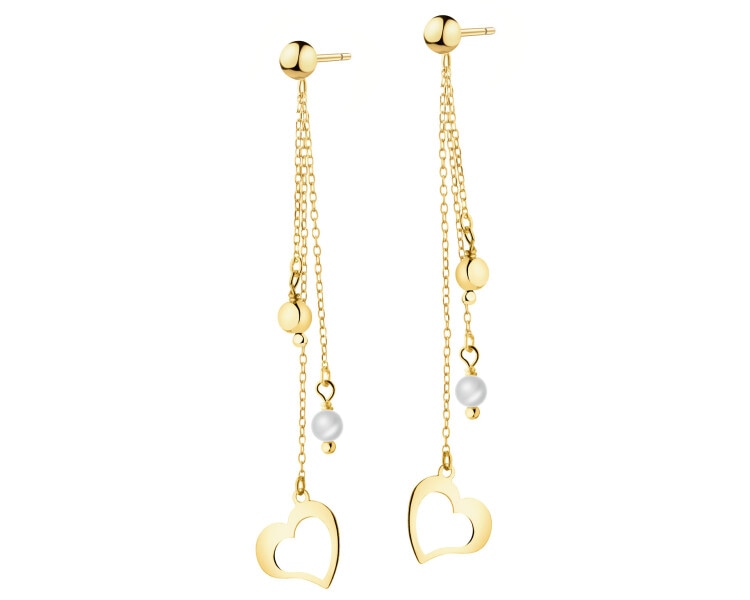 Złote kolczyki z perłami - serca