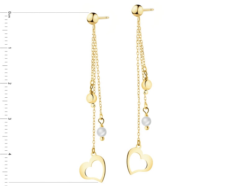 Złote kolczyki z perłami - serca