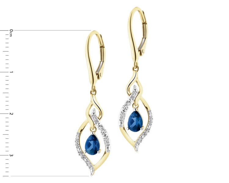 Kolczyki z żółtego złota z diamentami i szafirami syntetycznymi - próba 585