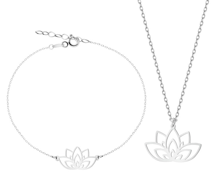 Zlatý náramek a náhrdelník - souprava - lotosový květ