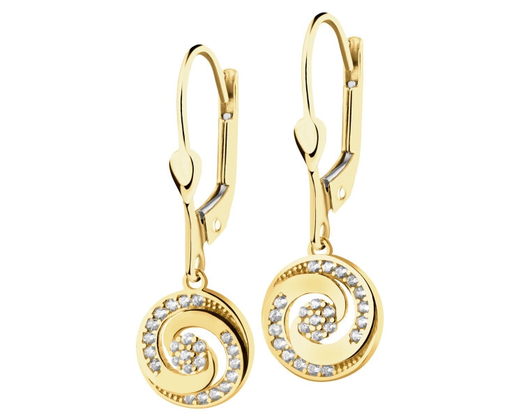 Złote kolczyki i zawieszka z cyrkoniami - komplet