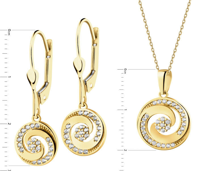 Złote kolczyki i zawieszka z cyrkoniami - komplet
