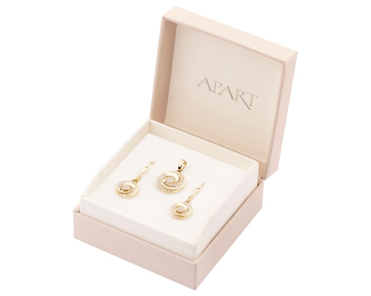 Złote kolczyki i zawieszka z cyrkoniami - komplet