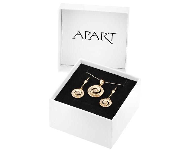 Złote kolczyki i zawieszka z cyrkoniami - komplet