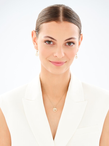 Złote kolczyki i zawieszka z cyrkoniami - komplet