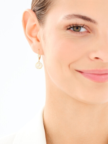 Złote kolczyki i zawieszka z cyrkoniami - komplet