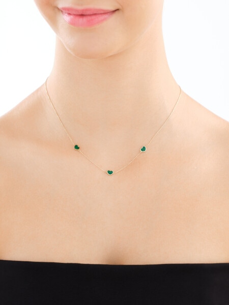 Złoty naszyjnik z malachitami syntetycznymi - serca