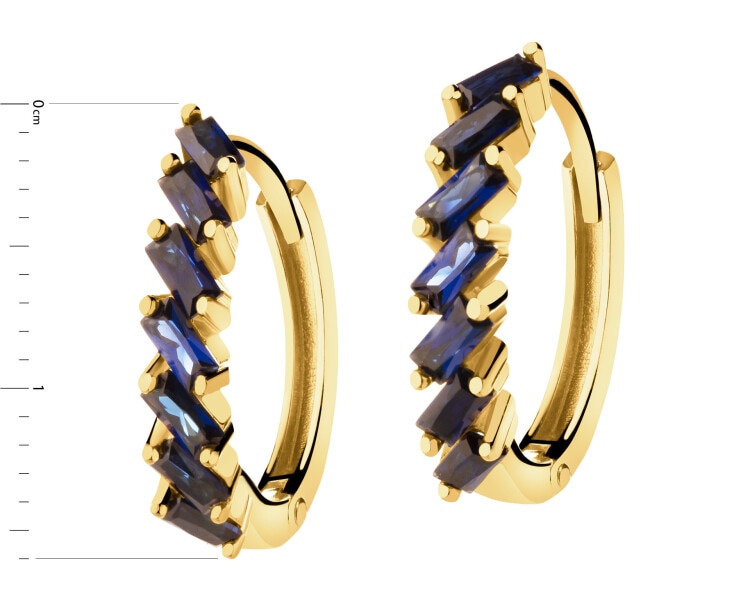 Złote kolczyki z szafirami syntetycznymi - koła