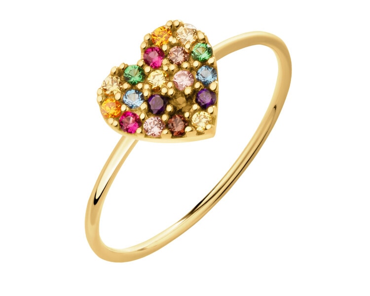 Złoty pierścionek z cyrkoniami - serce