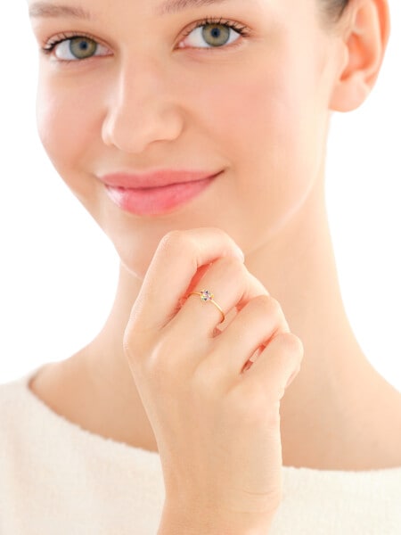 Złoty pierścionek z cyrkoniami - serce