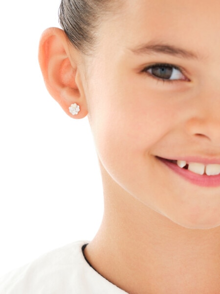 Stříbrné náušnice se syntetickými opály a zirkony - čtyřlístky