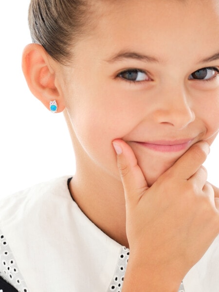 Kolczyki srebrne z opalami syntetycznymi i cyrkoniami - sowy