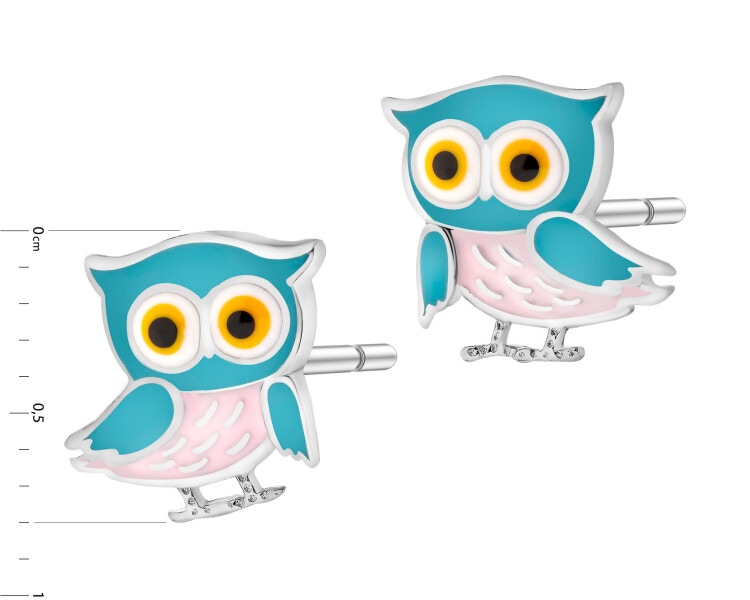 Kolczyki srebrne z emalią - sowy