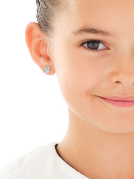 Kolczyki srebrne z emalią - sowy