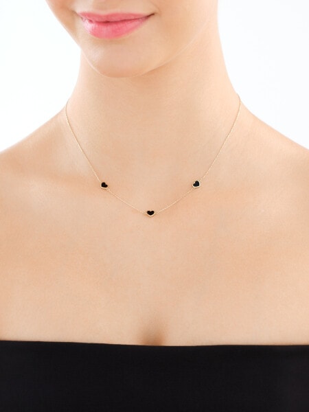 Złoty naszyjnik z onyksami syntetycznymi - serca