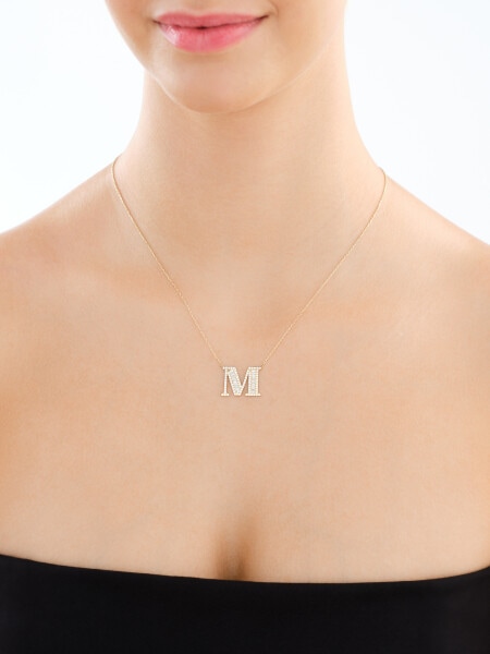 Złoty naszyjnik z cyrkoniami - litera M