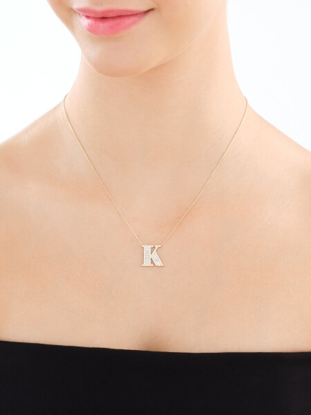 Złoty naszyjnik z cyrkoniami - litera K