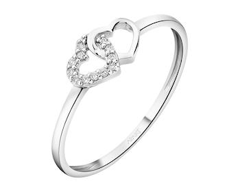 Pierścionek z białego złota z diamentami – serca - 0,02 ct - próba 585