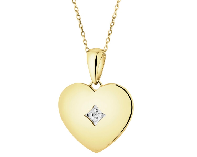Zawieszka z żółtego złota z diamentem - serce - 0,003 ct - próba 375