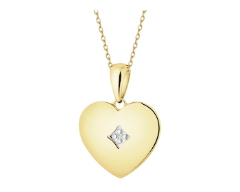 Zawieszka z żółtego złota z diamentem - serce - 0,003 ct - próba 375