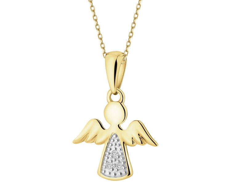 Zawieszka z żółtego złota z diamentami - aniołek - 0,01 ct - próba 375