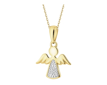 Zawieszka z żółtego złota z diamentami - aniołek - 0,01 ct - próba 375