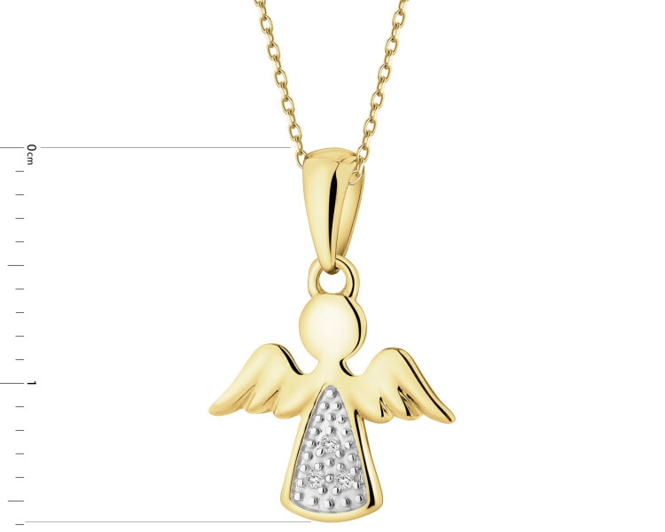 Zawieszka z żółtego złota z diamentami - aniołek - 0,01 ct - próba 375