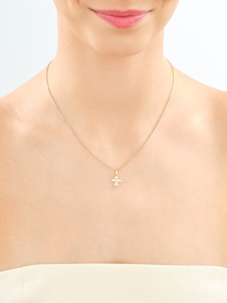 Zawieszka z żółtego złota z diamentami - aniołek - 0,01 ct - próba 375