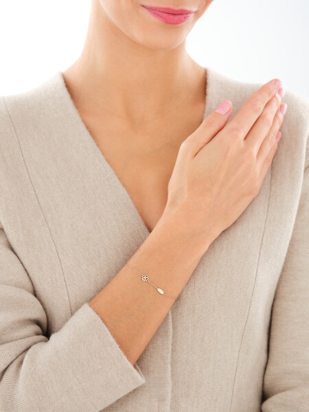 Bransoletka z żółtego złota z diamentem - koniczyna, serca - 0,002 ct - próba 375