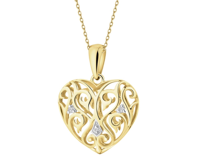 Zlatý přívěsek s diamanty - srdce - 0,01 ct - ryzost 585