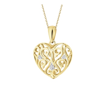 Zawieszka z żółtego złota z diamentami - serce - 0,01 ct - próba 585