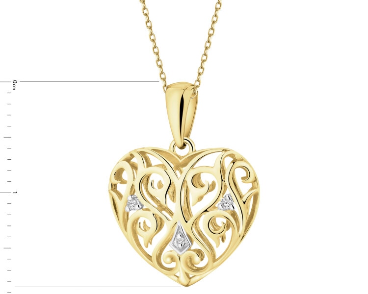 Zlatý přívěsek s diamanty - srdce - 0,01 ct - ryzost 585