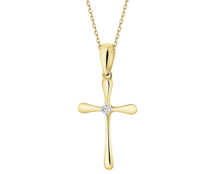 Zlatý přívěsek s briliantem - kříž - 0,01 ct - ryzost 585