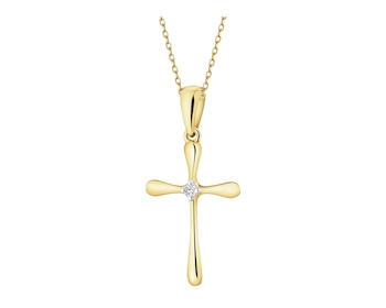 Zawieszka z żółtego złota z brylantem - krzyż - 0,01 ct - próba 585