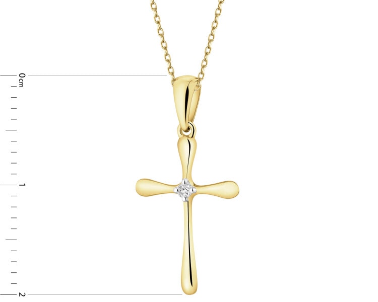 Zawieszka z żółtego złota z brylantem - krzyż - 0,01 ct - próba 585