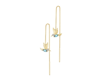 Kolczyki z żółtego złota z diamentami i topazami London Blue - kolibry - próba 375