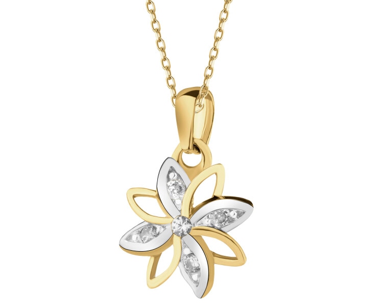 Złote kolczyki i zawieszka z cyrkoniami - komplet - kwiaty