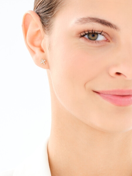 Złote kolczyki i zawieszka z cyrkoniami - komplet - kwiaty