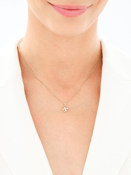 Złote kolczyki i zawieszka z cyrkoniami - komplet - kwiaty