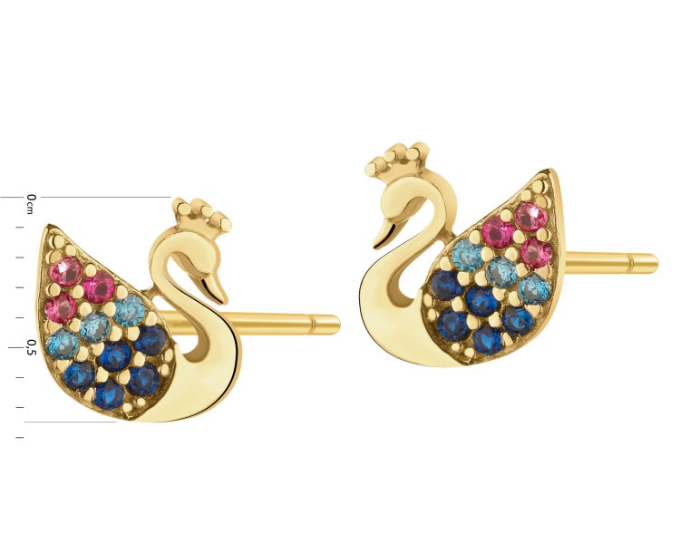 Złote kolczyki z cyrkoniami - łabędzie