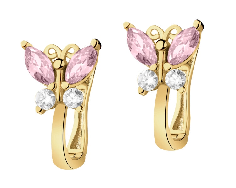 Złote kolczyki z cyrkoniami - motyle