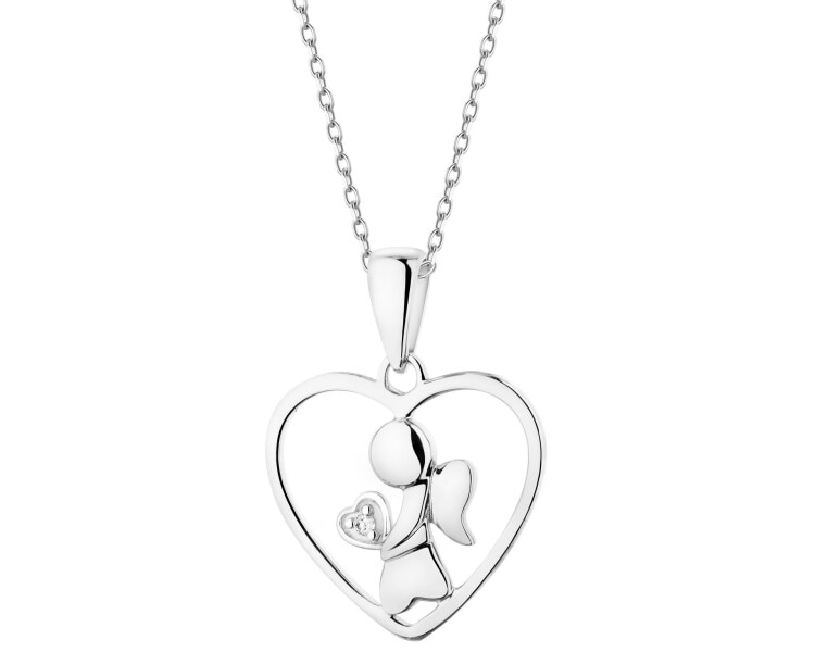 Přívěsek z bílého zlata s diamantem - srdce, andílek - 0,003 ct - ryzost 585