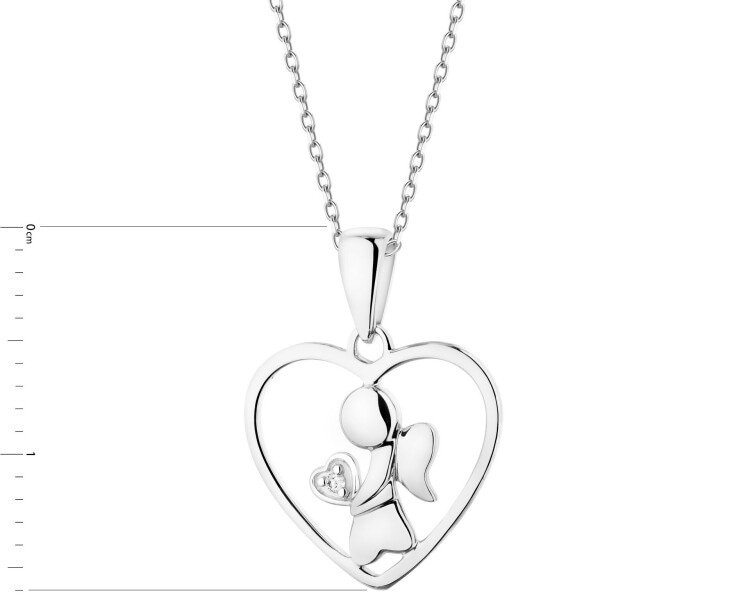 Přívěsek z bílého zlata s diamantem - srdce, andílek - 0,003 ct - ryzost 585