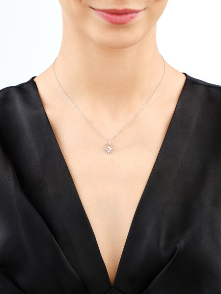 Přívěsek z bílého zlata s diamantem - srdce, andílek - 0,003 ct - ryzost 585